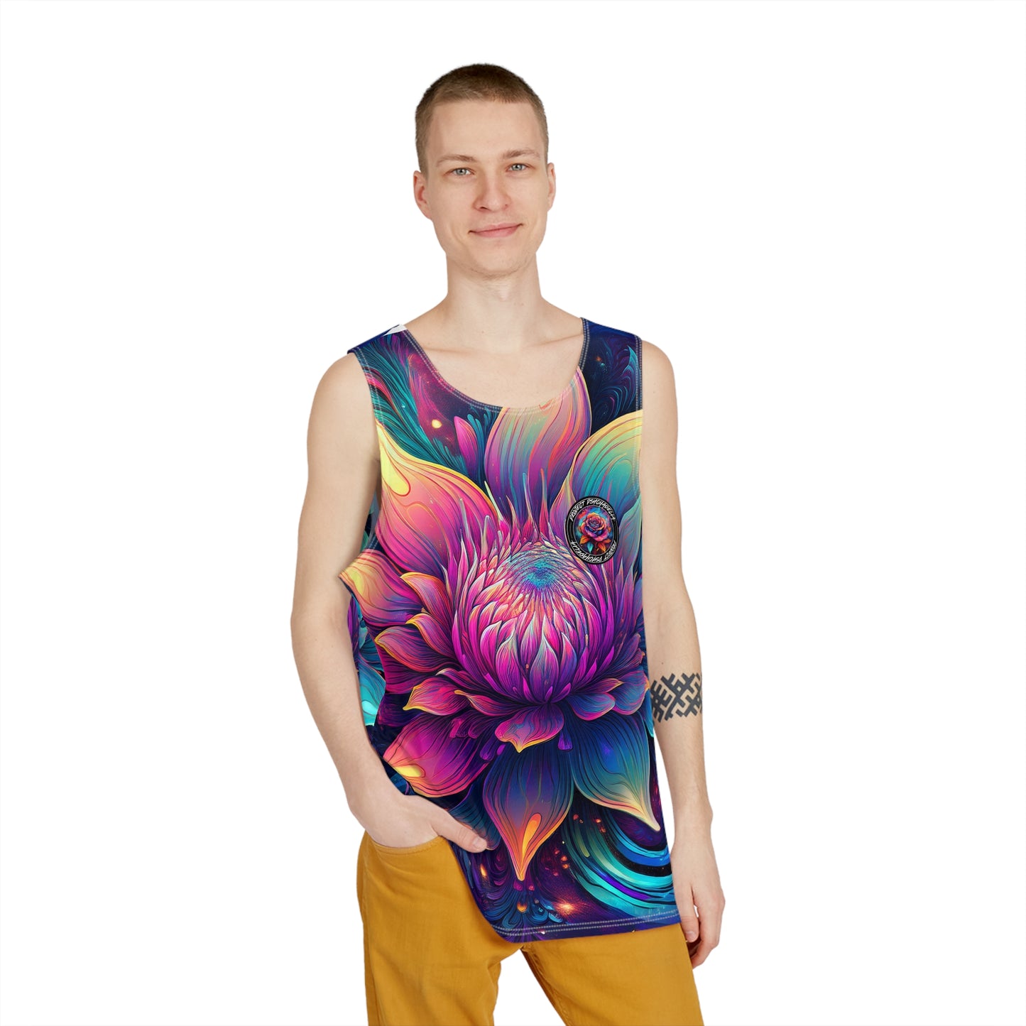 Cosmic Bloom Men's Tank Top - Colorful Psychedelic Design for Summer Vibes